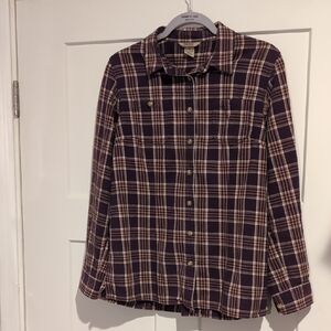 Duluth Trading Co Purple and Cream Plaid Shirt